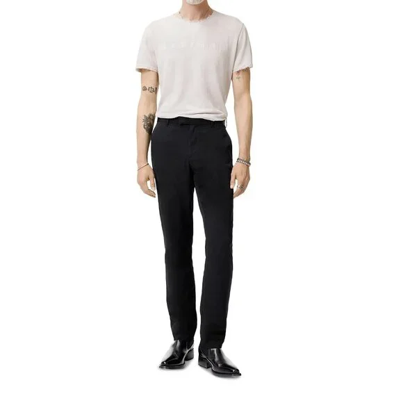 John Varvatos Men's Freedom Embroidered SS Crew T-Shirt Frayed Raw Edges Salt S